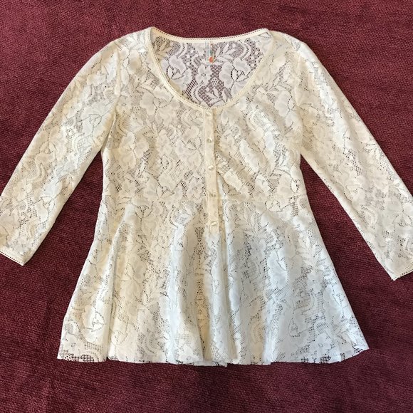 Free People Tops - 🌻 🌸 FREE PEOPLE Ivory Lace Smock Top - Sz XS - NEW